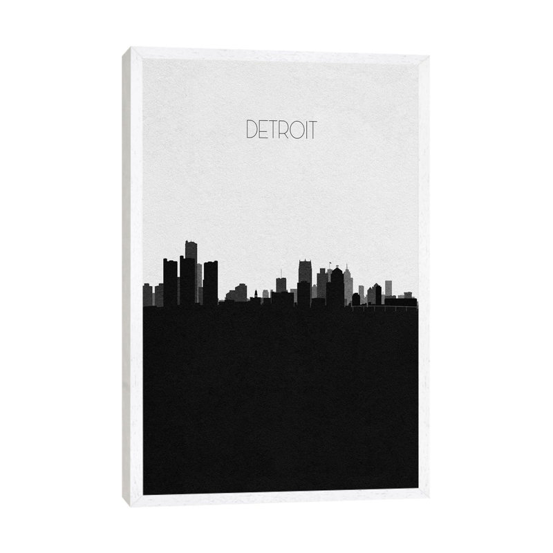 Detroit, Michigan City Skyline 1 Piece Wall Art on Canvas, 66.04cm H x 45.72cm W x 3.81cm D, White Framed