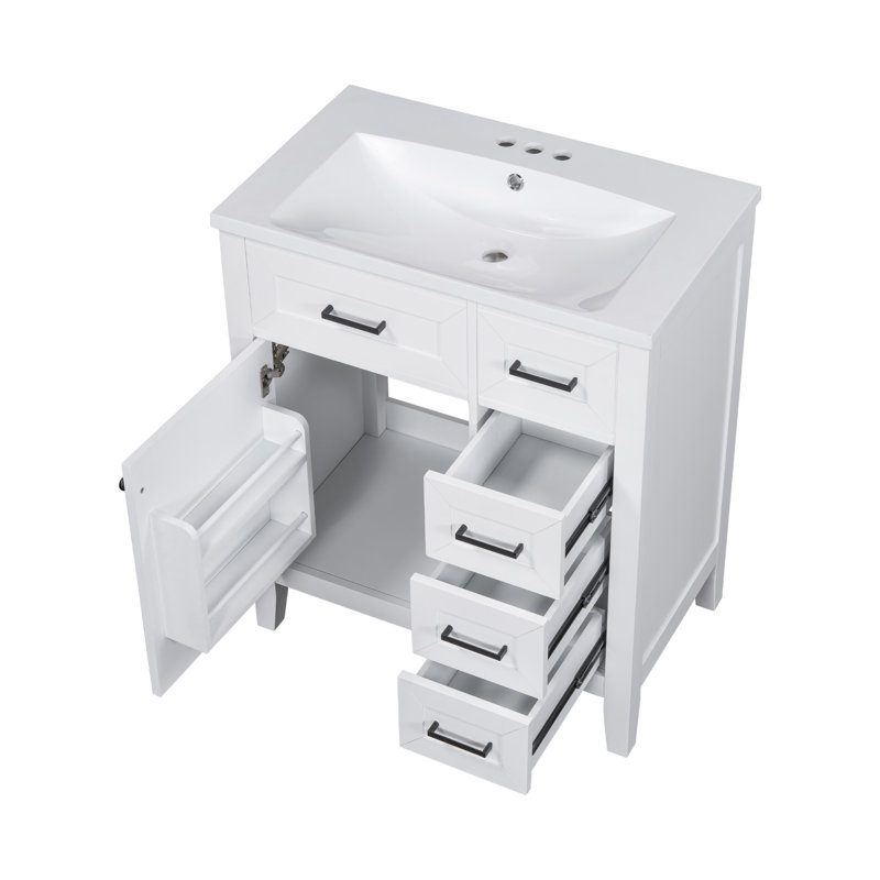 Ensemble de meuble-lavabo avec lavabo, armoire de salle de bain avec tiroirs, structure solide et panneau de fibres à densité moyenne