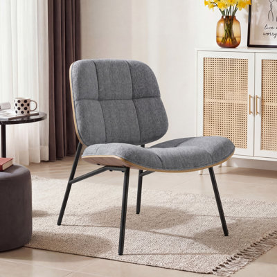 27.5" W Upholstered Linen Fabric Accent Chair with  Bentwood Backrest