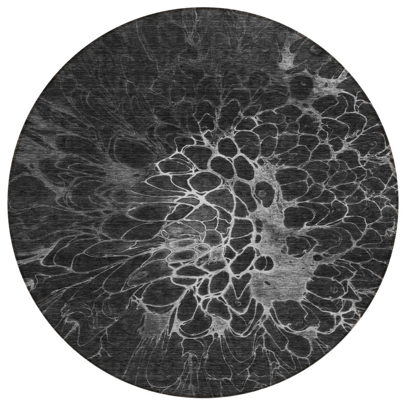 Cheire Washable Abstract Indoor / Outdoor Rug, Round 8'