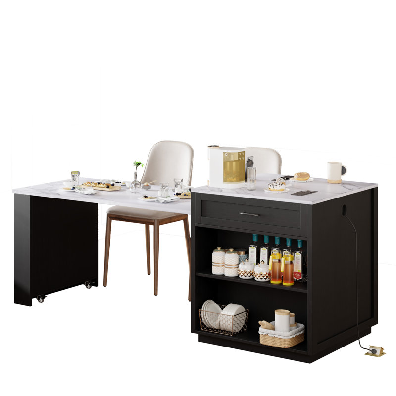 Table de salle à manger avec îlot de cuisine, Blanc, Noir