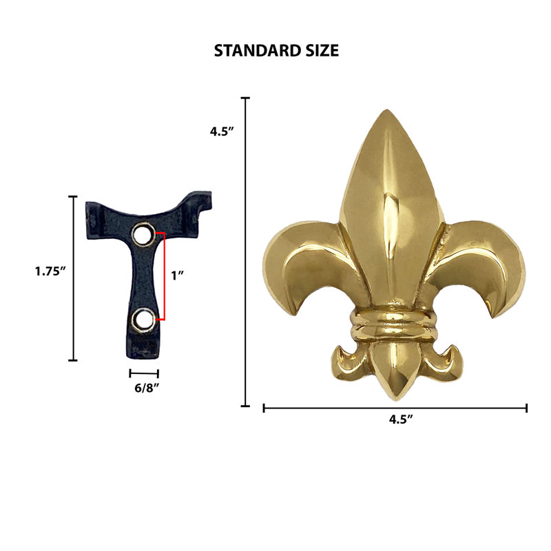 Heurtoir de porte Fleur de Lys, Laiton, 4,5 po x 4,5 po x 1 po