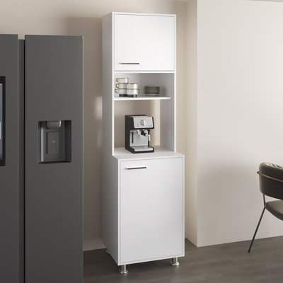 Kitchen Pantry Cabinet With Two Doors, Open Middle Shelf And Upper Storage