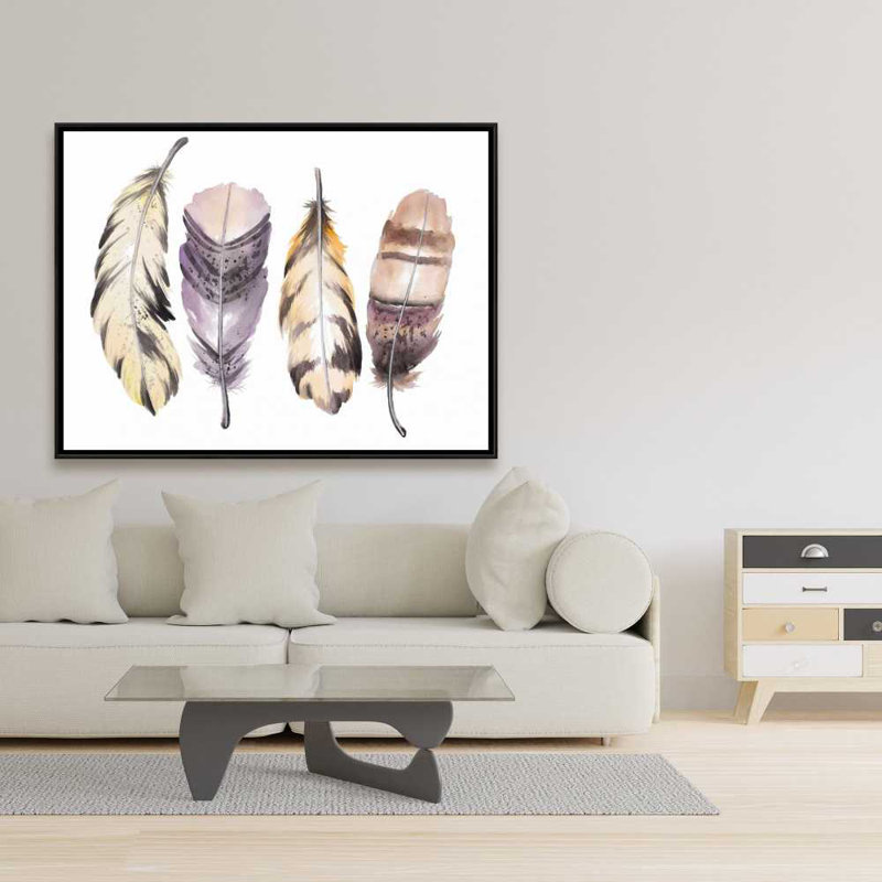 Purple Feather Set - Beige Animals Framed Canvas Home Decor