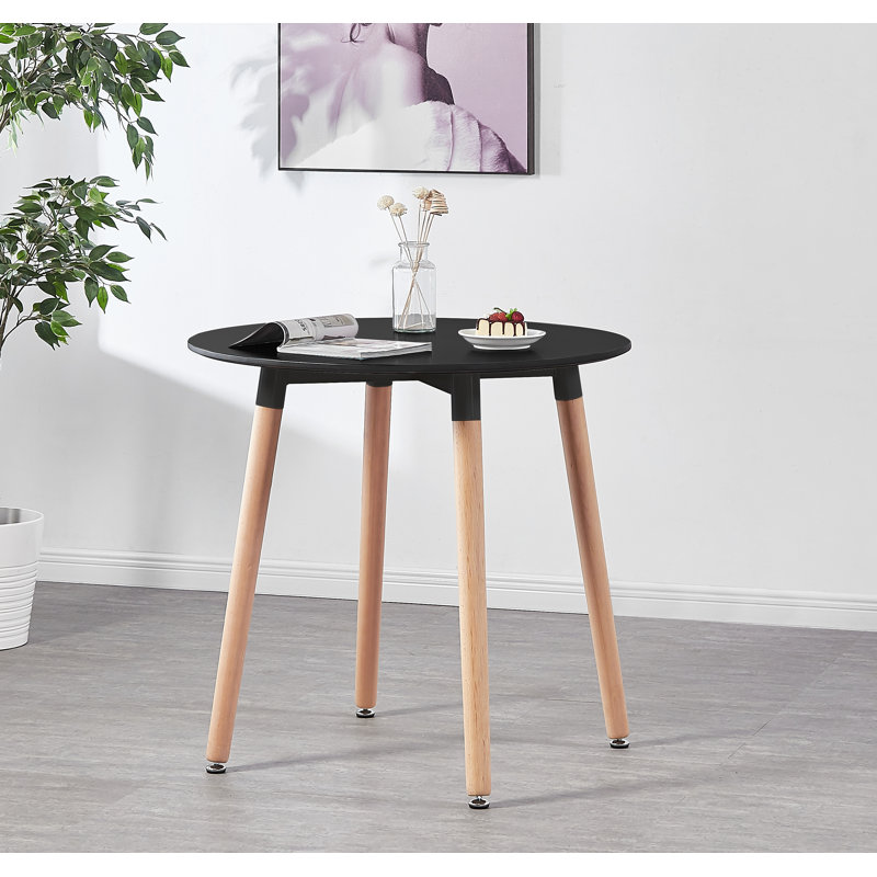 Todmorden 2 Person Dining set - a Round Plastic Dining Table with Wooden Legs and a Set of 2 Faux Leather Cushion Padded Dining Chairs for Dining Room - Modern Dining Table Set