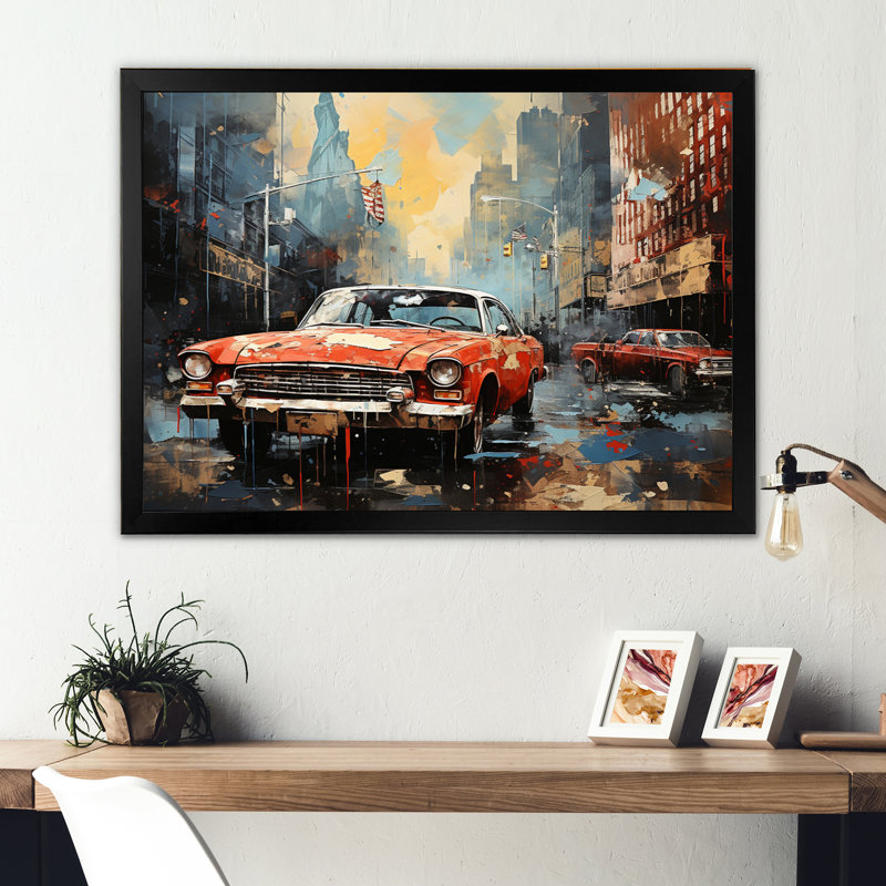 Collage de voitures anciennes - reproduction de toile rétro, H 12 po x l 20 po x P 1 po, Cadre photo noir