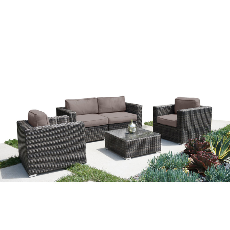 Meltham Wicker Fully Assembled 4 - Person Seating Group with Cushions, Espresso, Sunbrella Taupe