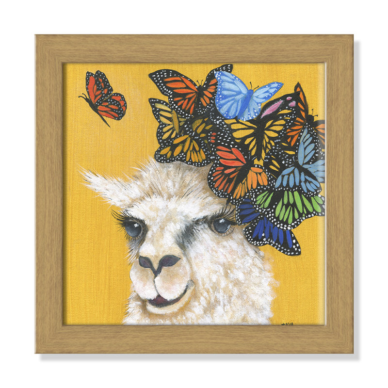 Art sur toile llama, H 14 po x l 14 po x P 0,625 po, Cadre en chêne