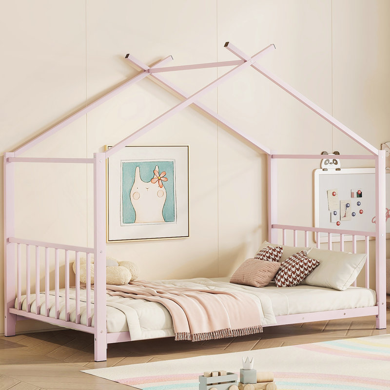 Metal House Bed, Pink 1