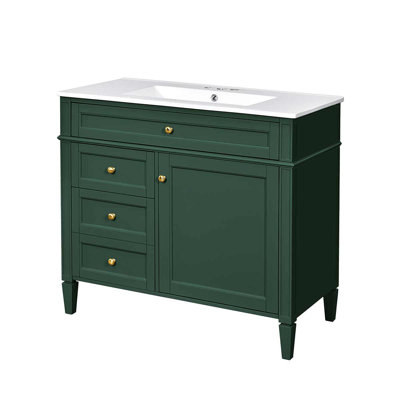 Meuble-lavabo moderne 36 po avec lavabo supérieur, armoire de rangement avec 2 tiroirs et un tiroir basculant