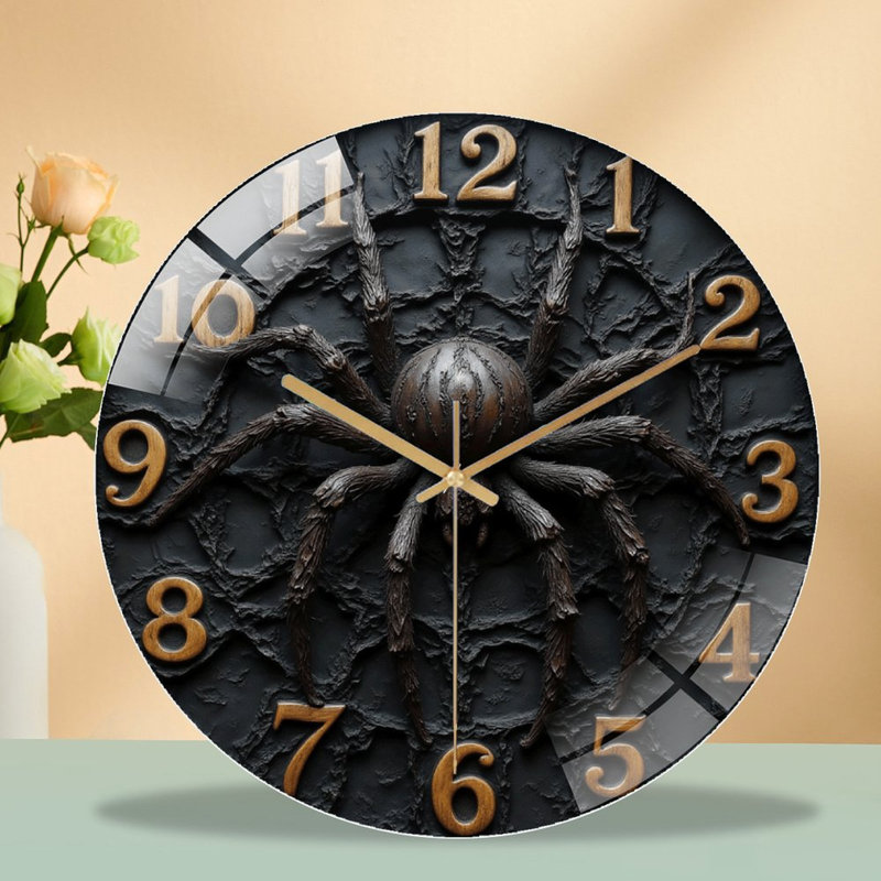 Horloge murale araignée noire avec design réaliste - horloge murale moderne en verre 12 po