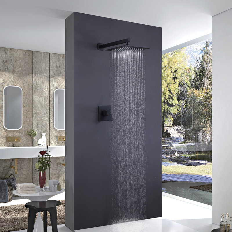 Système de douche mural noir mat avec valve brute