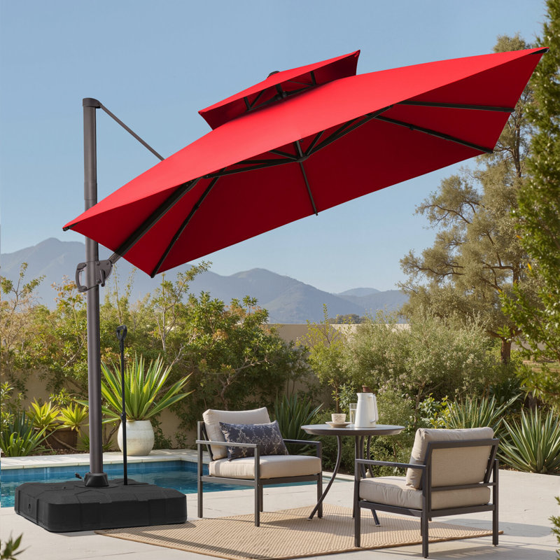 Parasol de patio en porte-à-faux à double sommet 10 pi x 10 pi avec base - déplaçable sans effort par une seule personne