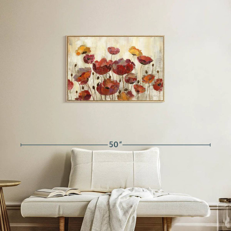 Coquelicots sous la pluie, Cadre flottant en bois naturel, 31 po x 21 po