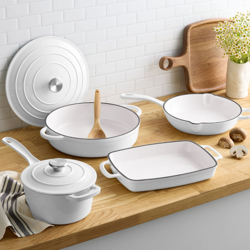 Batterie de cuisine 11 pièces en fonte émaillée, Blanc