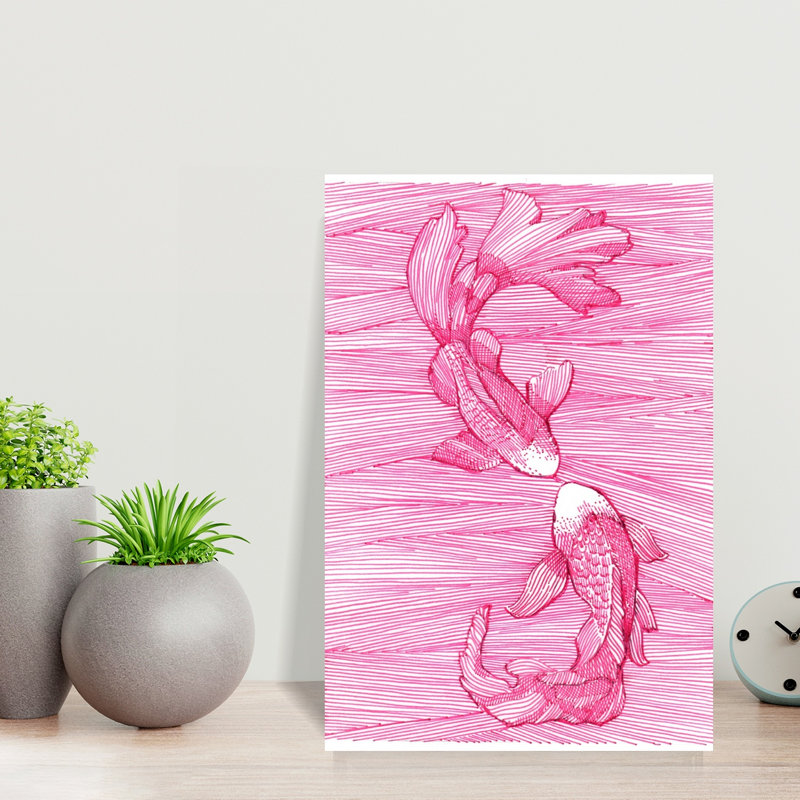 Pink Koi Dance Abstract Elegant Vibrant Fish Wall Art Print, 45.72cm H x 30.48cm W