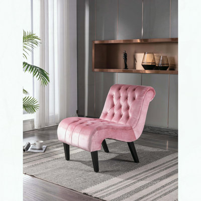 Fauteuil d'appoint sans accoudoirs en velours - rose - capitonné