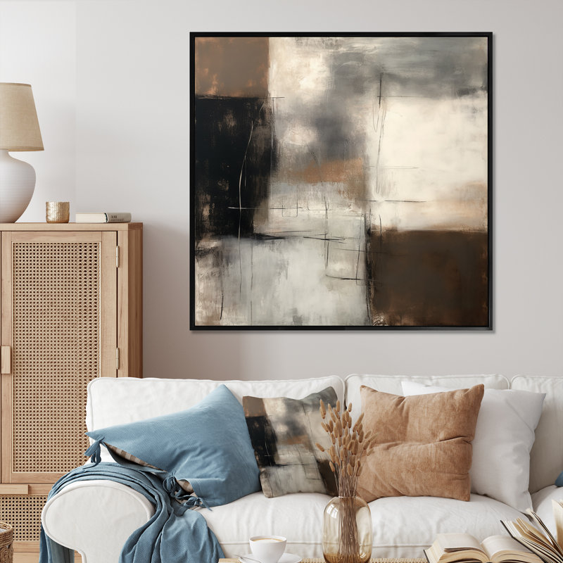 «Black Mid Century Fusion III», reproduction sur toile encadrée, H 24 po x l 24 po x P 1 po, Cadre flottant noir
