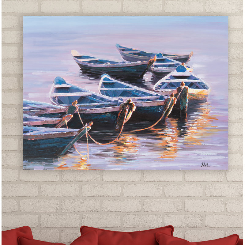 Bateaux en lumière - peinture sur toile tendue, H 36 po x l 48 po x P 1,5 po