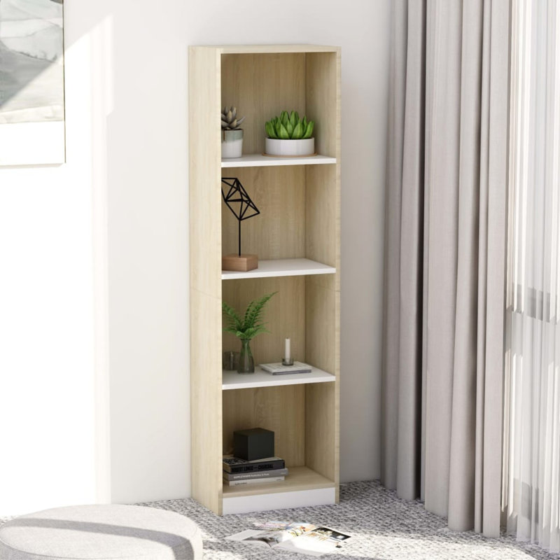 Book Cabinet Bookshelf TV Stand Freestanding Shelf Engineered Wood, Black, (4 Shelves) 55.9" H x 15.7" W x 9.4" D