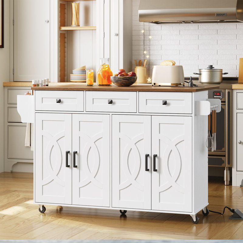 Rolling Kitchen Island Cart With Butcher Block Top – Portable Workstation With Storage Shelves & Locking Wheels