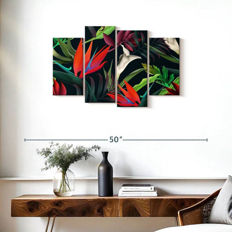 Harnek, feuilles de fleurs tropicales, H 22 po x l 36 po