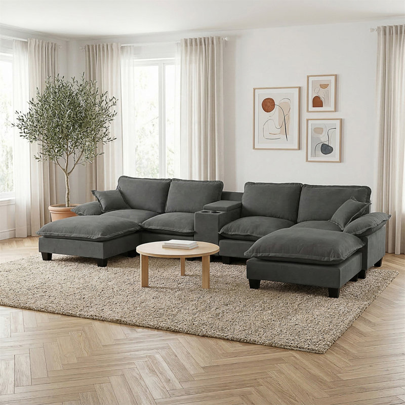Canapé modulaire avec porte-gobelets, port USB et repose-pieds