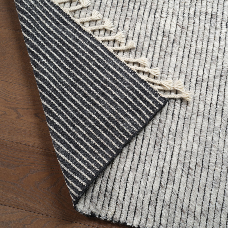 Shea Stripe Hand-Knotted Gray Area Rug, Rectangle 8' x 11'