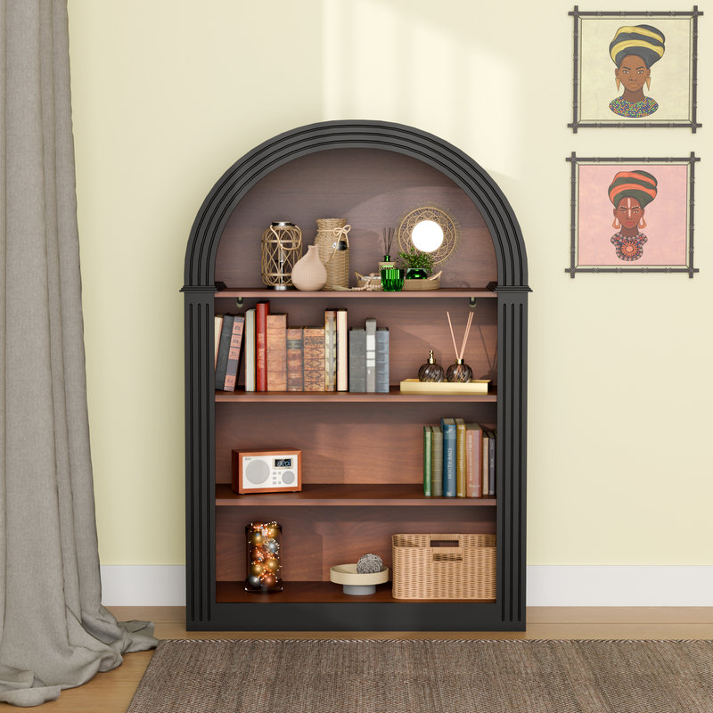 4-Shelf Arched Bookcase with Anti-Tip Design, Open Display Storage Organizer