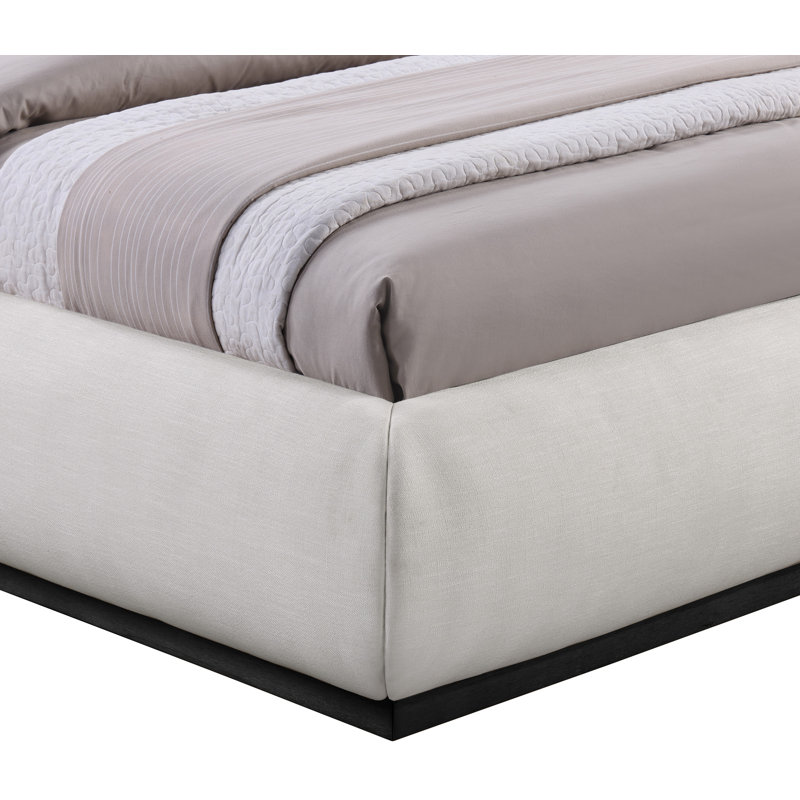 Hylia Upholstered Panel Bed, Twin, Cream Linen Textured Fabric / Stained Black