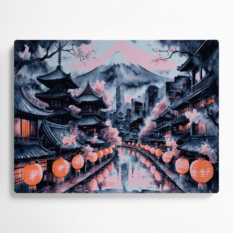 Art mural gris en villes avec villes japonaises au Japon, H 24 po x l 36 po