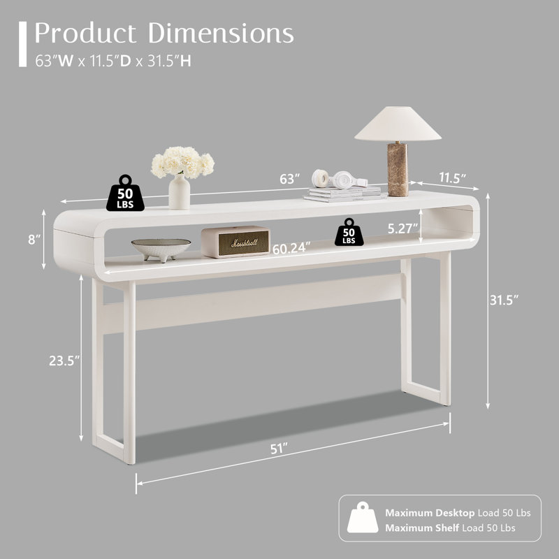 51" Manufactured Wood Console Table, White