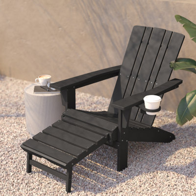 Avir Commercial All-Weather Adirondack Chair with Pullout Ottoman & Cupholder by Rosecliff Heights