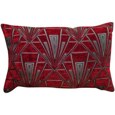 Art Deco Geometric Velvet Chenille Cushion in Red and Silver