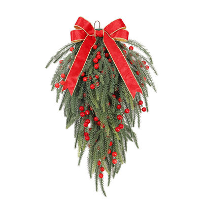PE Red Fruit Christmas Inverted Tree Indoor And Outdoor Bow Decoration Wall Hanging Christmas Tree Door Hanging