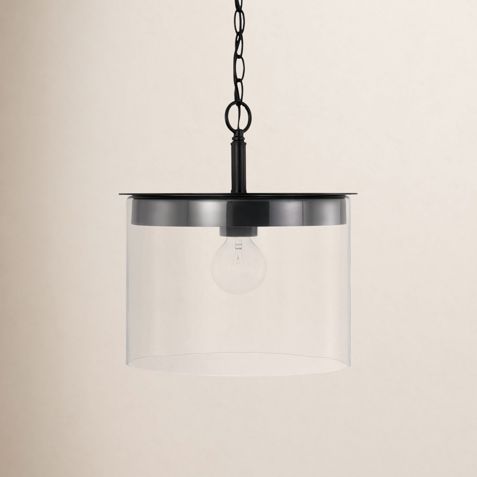Elstone Single Light Glass Dimmable Pendant, Matte Black