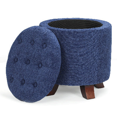 Upholstered Storage Ottoman Bench Button Tufted Round Ottoman Footrest Stool for Living Room Bedroom by Winston Porter