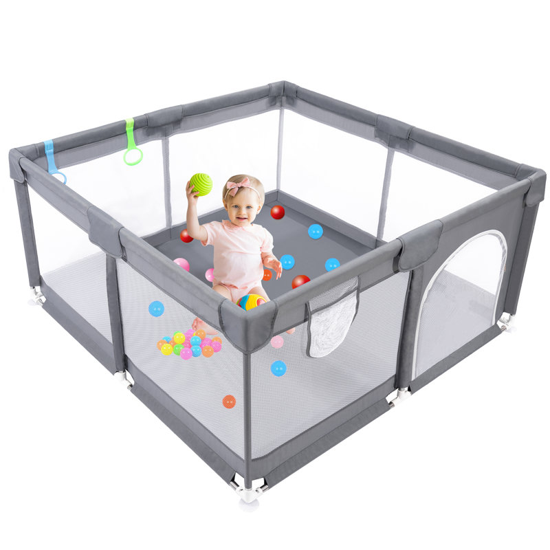 Parc pour bébé 59 po * 71 po Fyre, 27" H x 50" W x 50" D, Blanc / Brun
