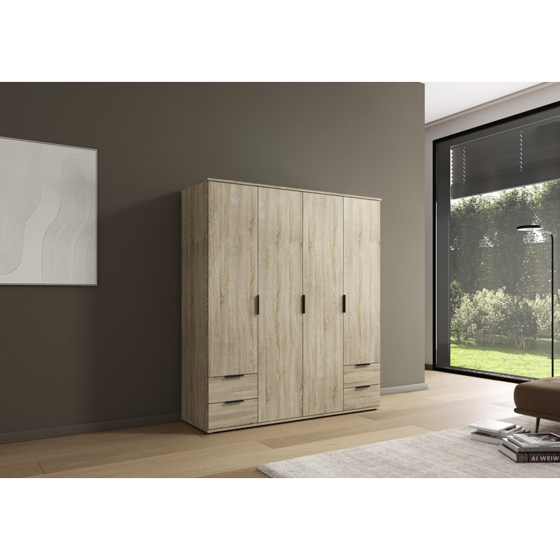 Hinged door wardrobe ESSEA in a simple design, modern handle MADE IN GERMANY, Sonama Oak
