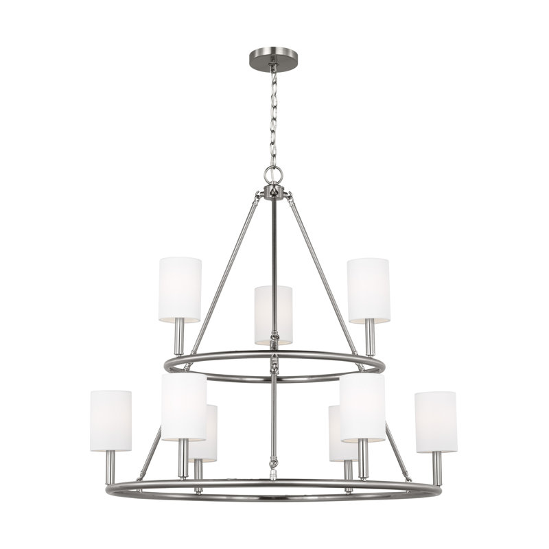 Très grand lustre 9 lumières Egmont, Acier brossé