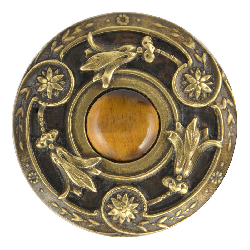 Poignée champignon Jewel, Laiton antique, pierre naturelle œil de tigre