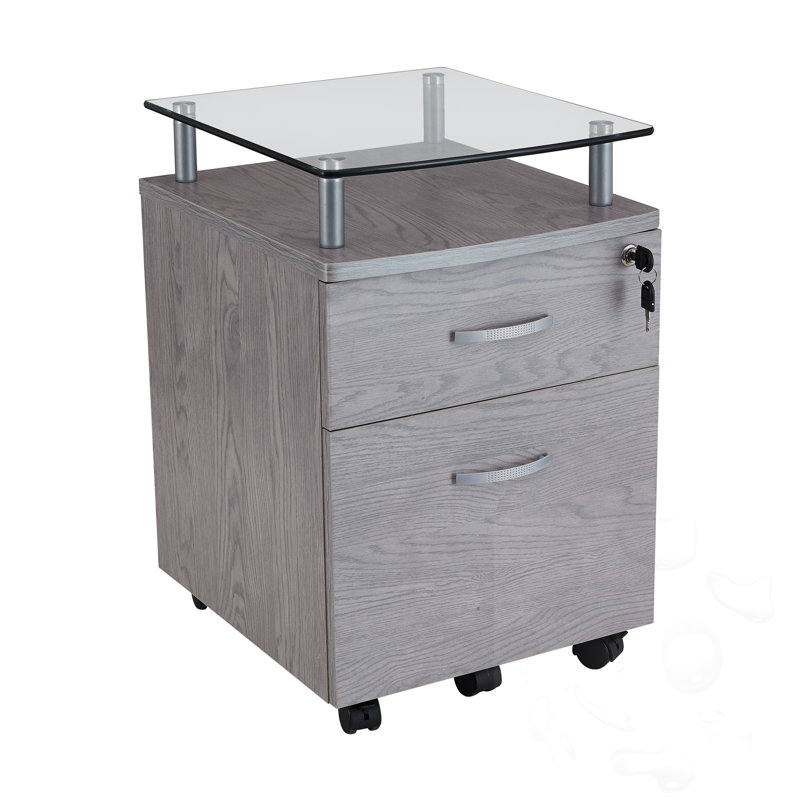 Armoire de rangement roulante avec plateau en verre, Gris