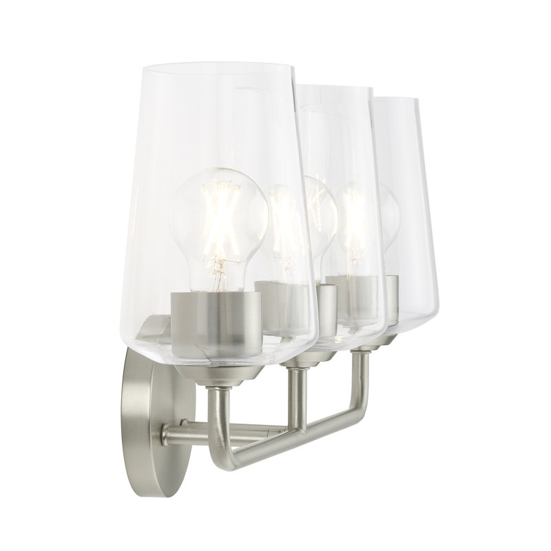 Ensemble de meuble-lavabo à trois lumières avec verre Celino, Nickel brossé, Blanc