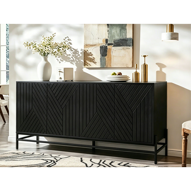 Buffet Cabinet With Storage, Accent Cabinet With 4 Carved Doors ,Sideboard With Adjustable Shelves For Kitchen ,Living Room, Entryway
