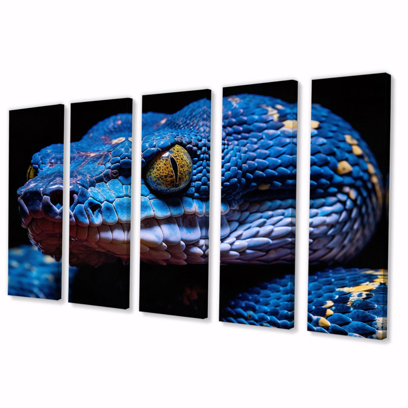 «Blue Anaconda Snake Wildlife», reproduction d'art sur toile, 5 panneaux égaux