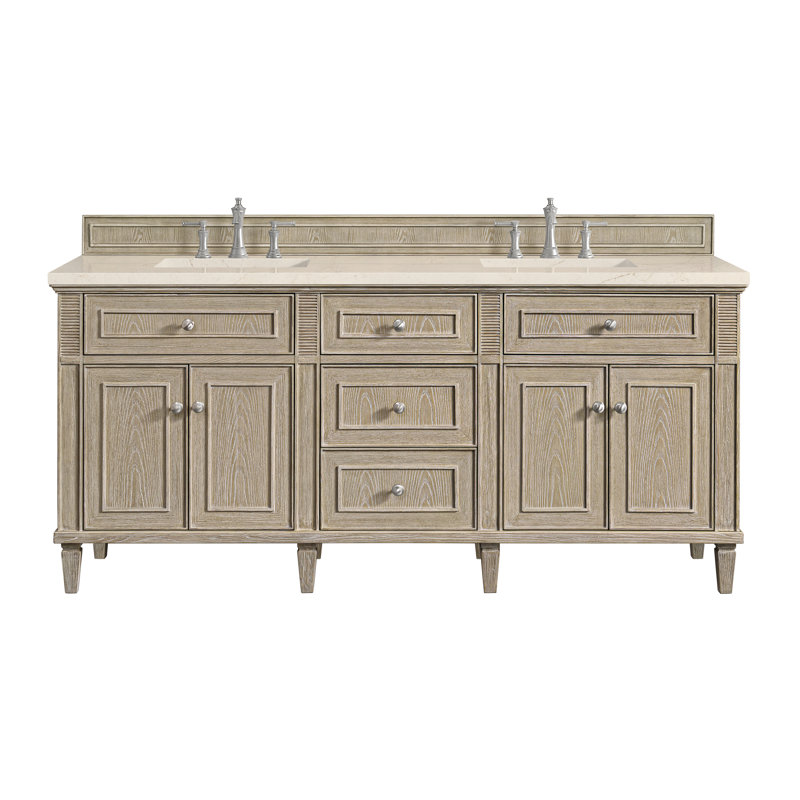 Lorelai 72'' W Double Vanity, Whitewashed Oak, Carrara White, 8" Widespread