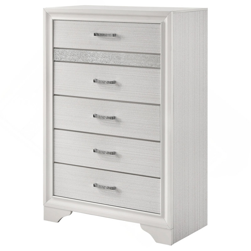 Commode 6 tiroirs avec poignées en métal, Blanc