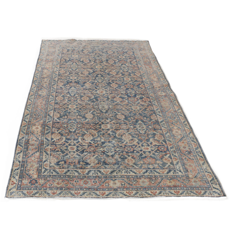 Tapis antique noué à la main bleu 4 pi x 6 pi Mahal