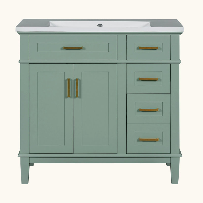 Meuble-lavabo moderne avec lavabo en résine, Vert