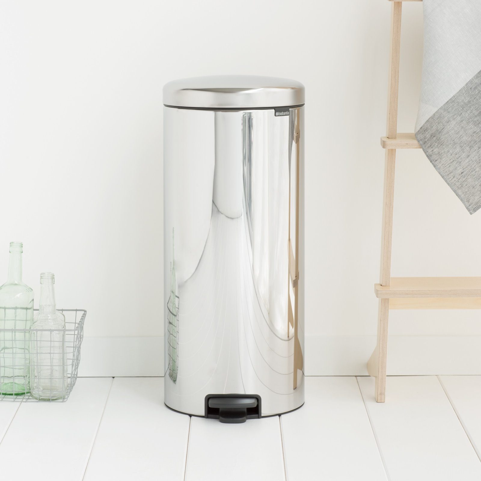 Brabantia Newicon Step On Trash Can, 3.2 Gallon (12 Liter), Brilliant Steel